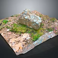 Natural Wood Stone Decorative Piece with Soil Green Grass and Small Plants