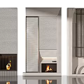 Modern White Fireplace with Burning Flames and Metal Grid Arched Design 3d model