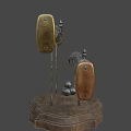 Vintage Old Fashioned Rifles Displayed On Wooden Stand With Lead Balls