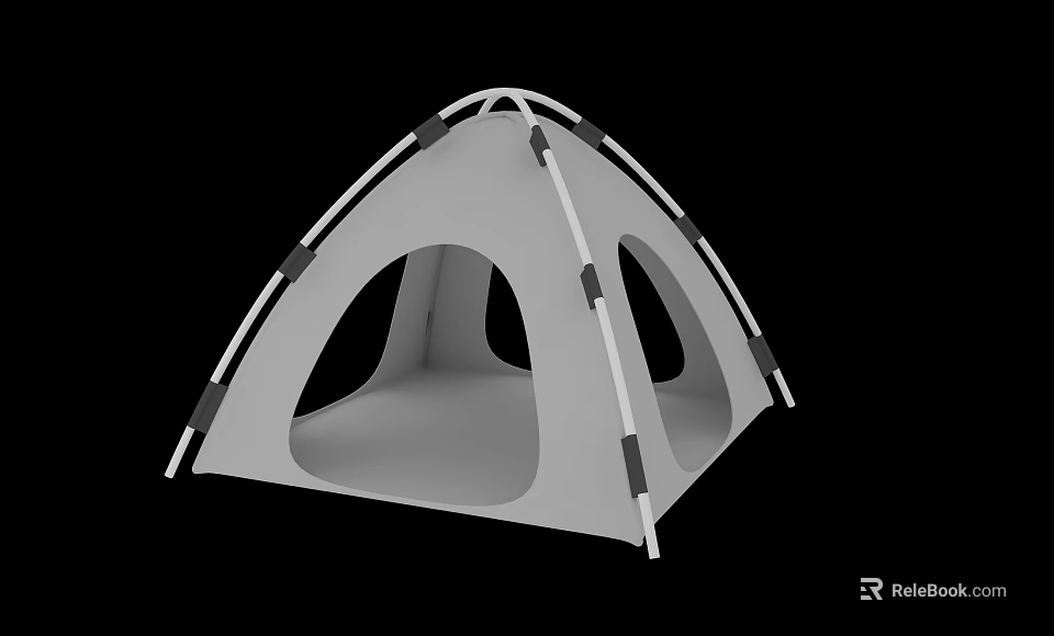 Modern White Dome Tent With Black Support Poles And Multiple Openings 3d model 