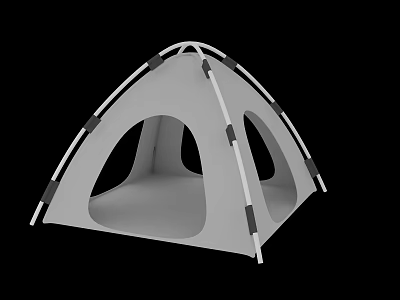 Modern White Dome Tent With Black Support Poles And Multiple Openings 3d model