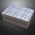 Stylish Ottoman Furniture With Gray Fabric Body And Blue White Plaid Cushion Top