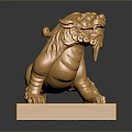 Golden Lion Statue With Intricate Carvings On Square Base And Dark Background