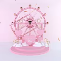 Pink Ferris Wheel Decoration With Hearts Clouds And Golden Ornaments For Valentine's Day