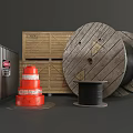 Public Facilities Including Traffic Cones Wooden Crates Cable Reels And Metal Barriers
