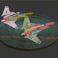 Two Model Fighter Jets On Circular Platform With Yellow Red Striped Edge 3d model