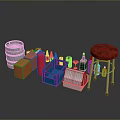 Food Storage Containers With Metal Bucket Red Brown Bottles Plastic Crate And Foam Box