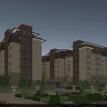Modern Residential Building Complex With Lush Gardens Pathways And Green Lawns
