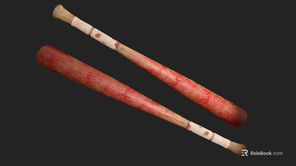 Red Wooden Baseball Bats With Natural Textured Surface For Sports Training Use 3d model 