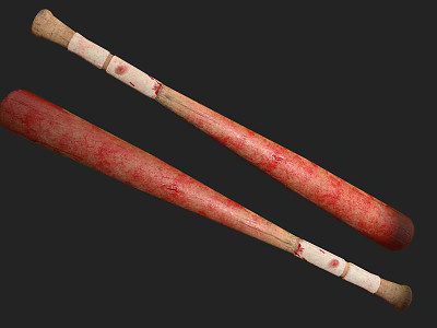 Red Wooden Baseball Bats With Natural Textured Surface For Sports Training Use 3d model