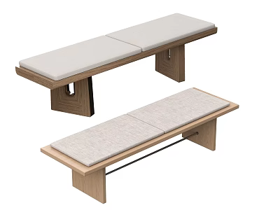 Modern Wooden Benches With Light Colored Cushions And Sturdy Frame Design 3d model