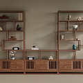 Traditional Chinese Wooden Curio Shelves With Drawers Vases Books And Decorative Items