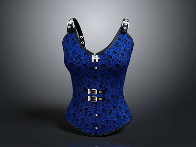 Stylish Blue Leopard Print Corset With Front Buttons And Decorative Straps 3d model