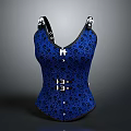Stylish Blue Leopard Print Corset With Front Buttons And Decorative Straps