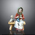 Elderly Woman With Green Headscarf Knitting While Sitting On Bench With White Cat