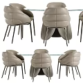 Modern Round Glass Top Dining Table Set With Light Gray Upholstered Chairs And Metal Legs