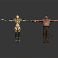 Female Warrior With Long Sword And Male Fighter Holding Weapon In Action Pose