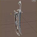 Ornate Mythical Sword With Glowing Blue Hilt Flaming Sparks And Detailed Ancient Design