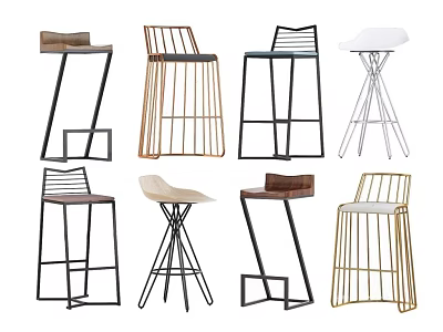 Modern Bar Stools In Various Styles With Metal Wood And Leather Details 3d model
