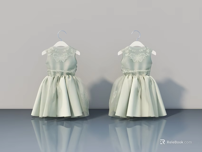 Modern Hinged Door Design With Light Green Fabric And Lace Details For Kids 3d model 