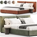 Modern Double Bed With Upholstered Headboard Pillows Throw Blanket And Nightstand Color Options