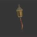 Decorative Vintage Furniture Lantern With Metal Frame Glass Panels And Red Ribbon