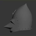 Medieval Metallic Helmet With Pointed Top Face Guard And Rivets Shiny Surface Design 3d model