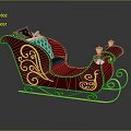 Festive Red Christmas Sleigh Decorated With Gold Patterns Green Cushion And Gifts
