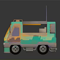 Colorful 3D Food Truck Model With Turquoise Green Orange Design Purple Windows Awning And Antenna