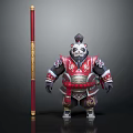 Panda Warrior Character in Red and Gold Armor with Decorated Staff