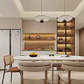 Modern Living Dining Room Design With White Cabinets Wine Rack Dining Table And Lighting Strips