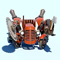 Red Modified Mechanical Vehicle With Large Wheels Chainsaw Claw And Industrial Design