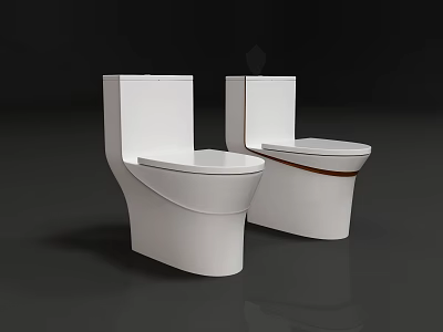 Modern White Toilets With Sleek Design And Brown Accent Strip Features 3d model