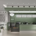 Modern Milk Tea Shop Interior With Green Walls Counter Menu Boards And Lighting
