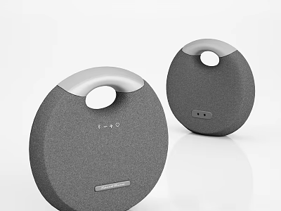 Modern Round Gray Fabric Wireless Speakers With Ergonomic Handle Design 3d model