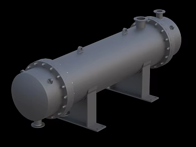 Industrial Horizontal Pressure Vessel With Metal Shell Flanges And Support Legs 3d model