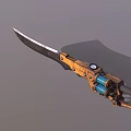 Futuristic Mechanical Weapon With Sharp Blade Blue Cylindrical Parts And Orange Metal Frame Black Handle