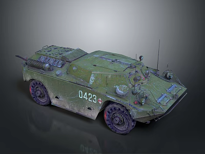 Green Armored Military Vehicle 0423 With Four Wheeled Design And Mounted Equipment 3d model