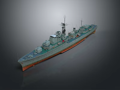 Detailed Warship Model with Naval Deck Gun Turrets and Military Antenna Systems 3d model