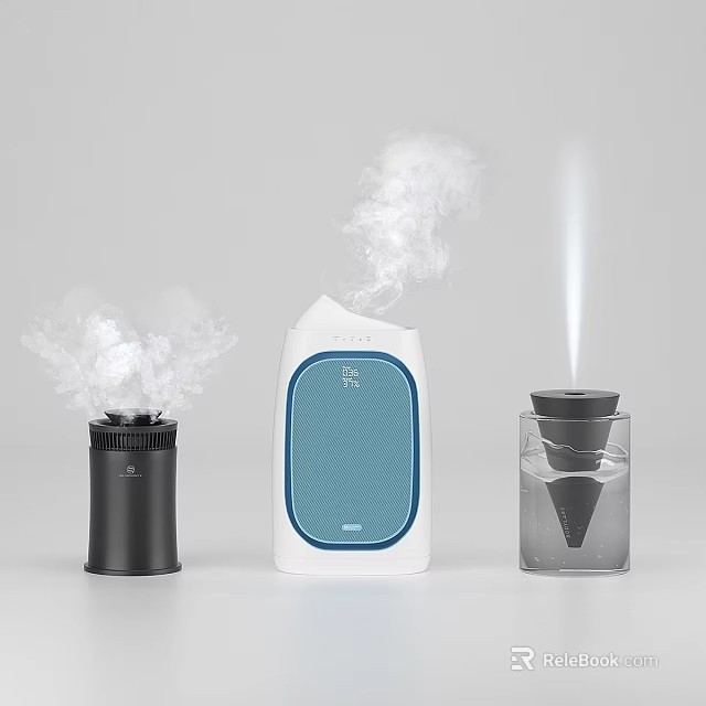 Three Modern Humidifiers With Mist Output And Different Design Features 3d model