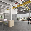 Modern Front Desk Reception In Spacious Lobby With Large Screen Sofa Seating And Glass Walls