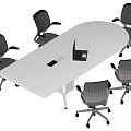 Modern Conference Table Surrounded By Black Office Chairs With Laptop On Top For Business Meetings