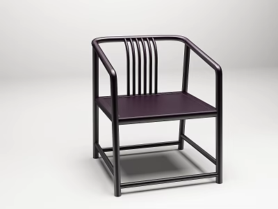 Modern Accent Chair With Black Frame Slatted Backrest And Dark Upholstered Seat 3d model