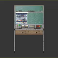 Vintage Wooden Workbench With Green Chalkboard Multiple Buttons Gauges Drawers And Shelves