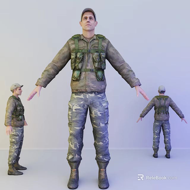 3D Game Military Character in Camouflage Uniform With Tactical Vest and Multiple Angles 3d model 