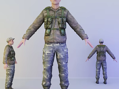 3D Game Military Character in Camouflage Uniform With Tactical Vest and Multiple Angles 3d model