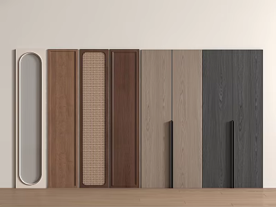 Various Stylish Wooden Wardrobe Doors With Different Textures And Panel Designs 3d model