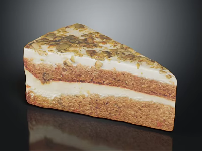 Moist Layered Creamy Cake Slice Topped With Crunchy Pumpkin Seeds 3d model