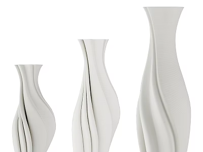 Three Sizes White Ceramic Vessels with Modern Curved Wave Design 3d model
