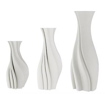 Three Sizes White Ceramic Vessels with Modern Curved Wave Design 3d model
